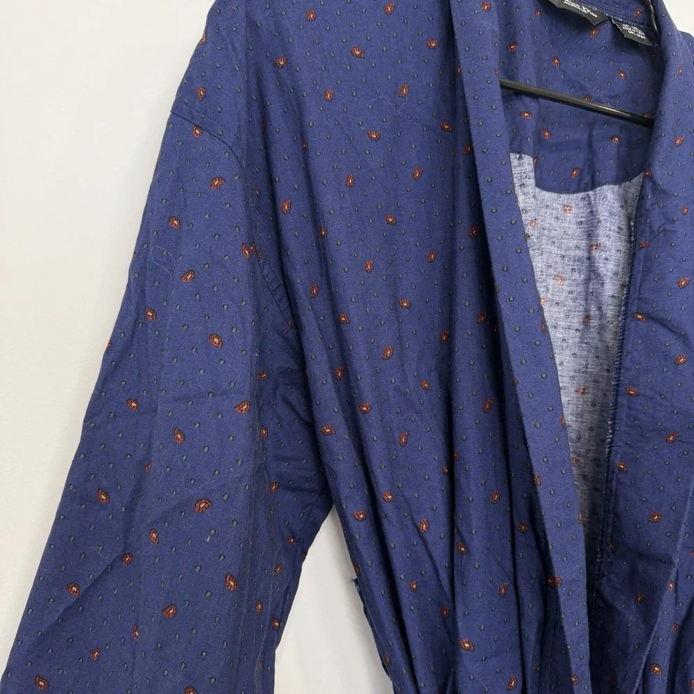 Vintage Christian Dior Monsieur Navy Cotton Kimono Lounge Robe One Size